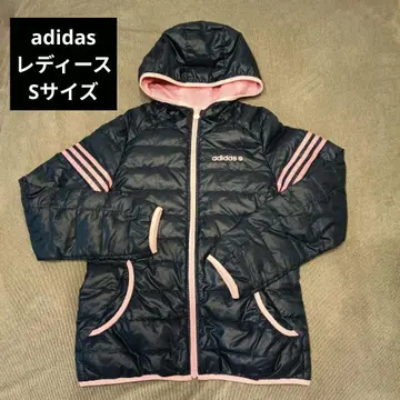adidas 후드 부착 다운 자켓 네이비 핑크 여성용 S