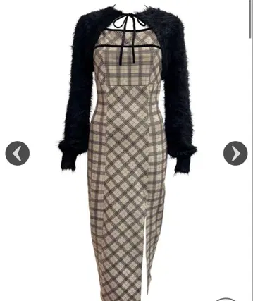 오리지널 체크 무늬 앙상블 롱 원피스