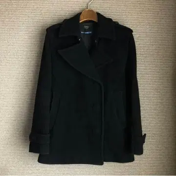 울 블랙 더블 브레스트 피 코트