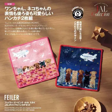 JAL 기내 판매 한정판 디자인 페이러 피핑 리틀 스카이 손수건 세트
