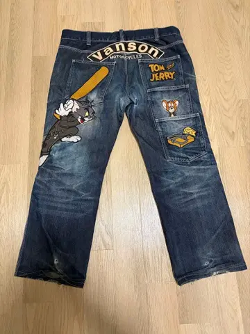 VANSON 톰과 제리 자수 데님 팬츠 청바지 36