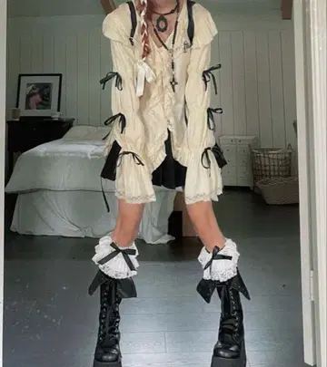 fairygrunge 리본 블라우스 프릴 레이스 고스로리 고딕