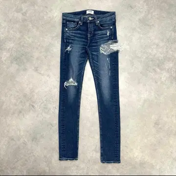 SIDE RIPPED 스키니 데님 팬츠 데미지 L 사이즈