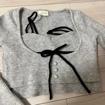 AND MARY Natalie Ribbon set grey 니트 F2