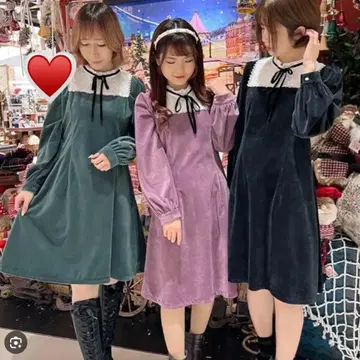 레이스 블로킹 벨로아 원피스 그린 M