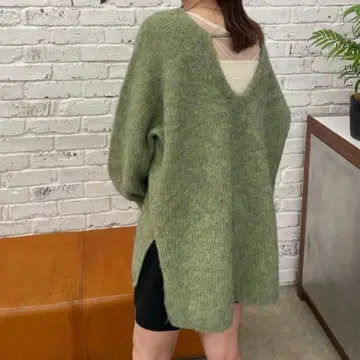 kastane 멜란지 V넥 니트 풀오버 그린