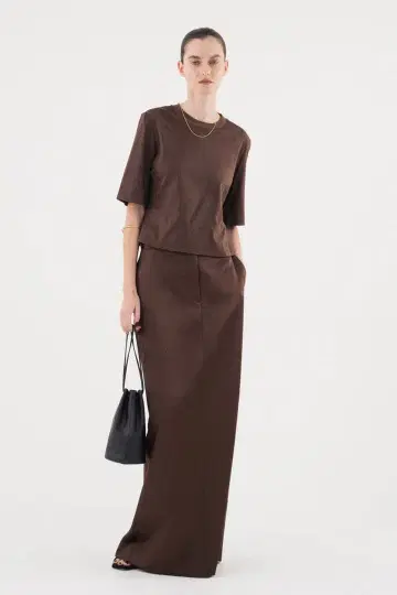 imperf 완판템 Double Satin Long Skirt 브라운