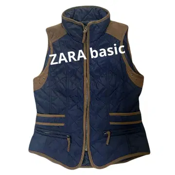 ZARA BASIC 퀼팅 베스트 네이비 x 브라운 스탠드 카라