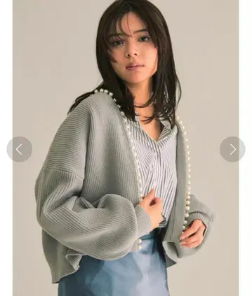 토널 펄 니트 가디건 그레이