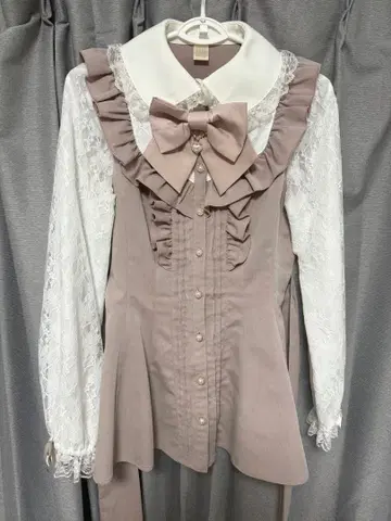 시크릿 허니 레이스 요크 프릴 셋업 핑크