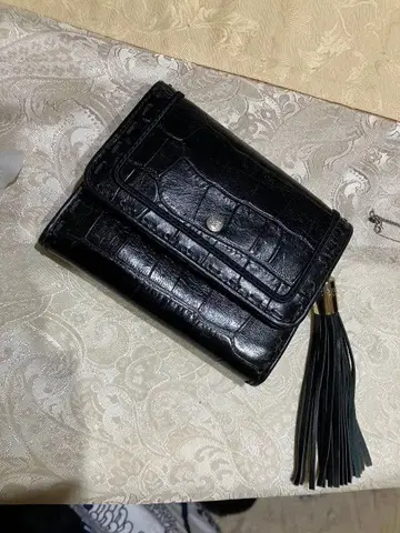 블랙 크로커다일 패턴 3단 폴더형 지갑 란셀