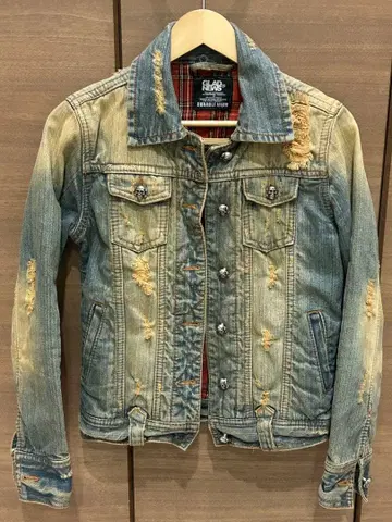 GLAD NEWS 데미지 가공 데님 자켓 스컬 해골 M 사이즈