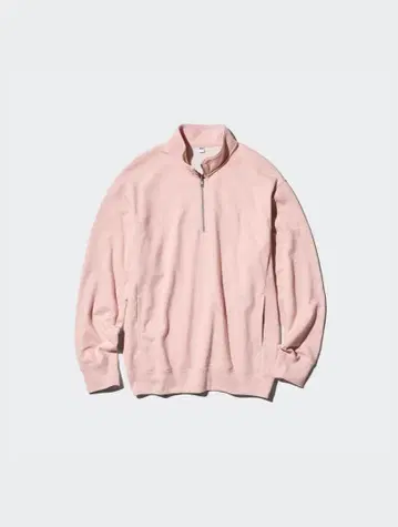 택 포함 새상품 맨투맨 하프 지퍼 셔츠 핑크 UNIQLO