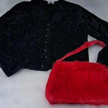 FILFIORE 블랙 라메 믹스 가디건