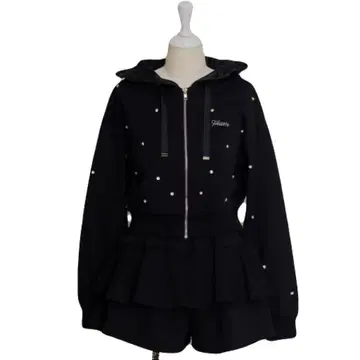 pium 후드 프릴 비쥬 후드티 셋업