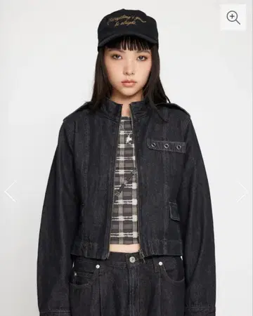 laguagem 스탠드 넥 집 데님 자켓