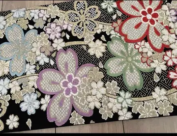 꽃무늬 후쿠로 오비 블랙 빨간색 그린 보라색