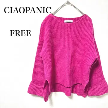 차오패닉 핑크 니트 로우 게이지 리브 FREE 선명한 소매 폭 넓음