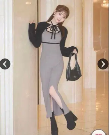 미셸 마카롱 샤기 볼레로 set 니트 원피스 그레이