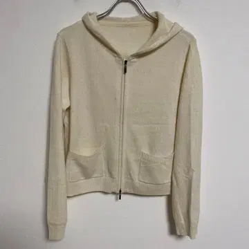 캐시미어 100% 크림 니트 집업 후드티 1 ( M-L 상당 )