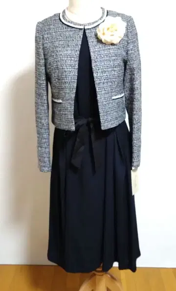 트위드 자켓 라메 원피스 세트 포멀 11호 네이비 그레이