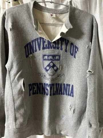 [ 한정판 ] 데미지 맨투맨 츠네타 다이키 패션 구제 의류 리메이크