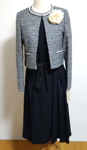 트위드 자켓 라메 원피스 세트 포멀 9호 네이비 그레이