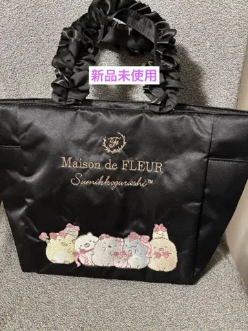미사용 새상품 메종 드 플뢰르 스미코구라시 자수 프릴 핸들 토트백 블랙