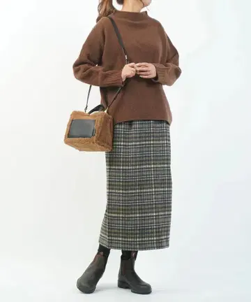 새상품 kelen 케렌 울 크로스 체크 스트레이트 스커트 블랙