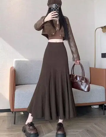 브라운 피쉬테일 맥시 스커트 M 사이즈