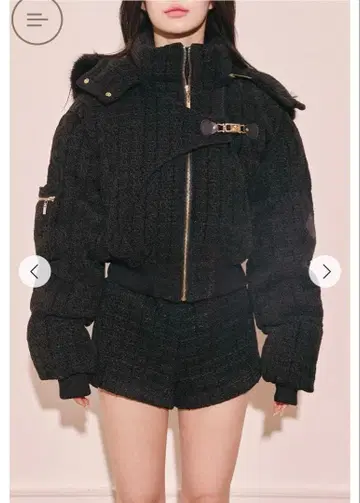 랜디 비대칭 버클 트위드 패딩 자켓