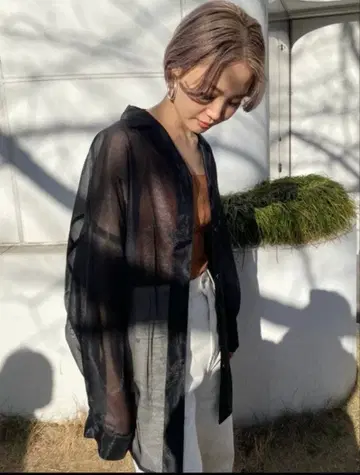 에모다 시스루 블랙 셔츠 긴팔