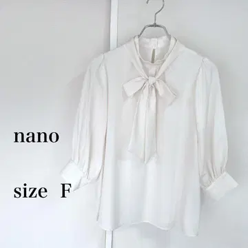nano 리본 포함 상의 사이즈 F 베이지 7부 소매 스탠드 카라