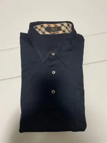 네이비 피케 셔츠 긴팔 코튼 혼방