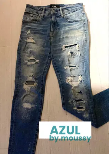 [ 새상품&미사용 ] AZUL by moussy 스키니 데님 데미지 가공