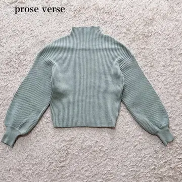 프로즈 베일 보틀넥 리브 소매 퍼프 니트(M) 복슬복슬 페미닌 성인