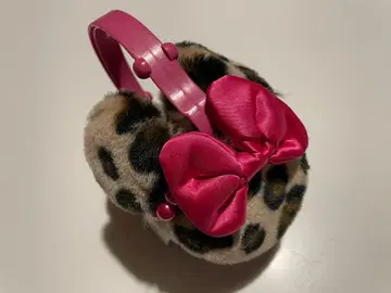 디즈니 레오파드 무늬 귀도리 핑크 리본