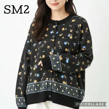 [ 새상품 ] SM2 꽃무늬 x 아가일 니트 가디건 블랙 루즈핏