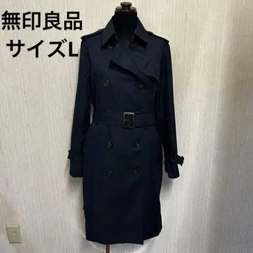 무인양품 발수 트렌치코트 롱 코트 긴팔 네이비 L