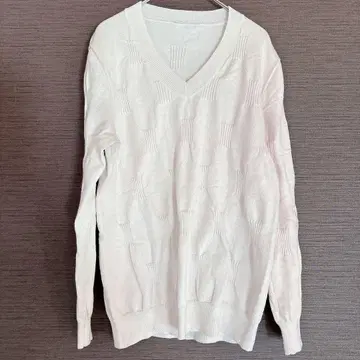 [ M ] 화이트 V넥 니트 스웨터 긴팔 니트 스웨터 화이트