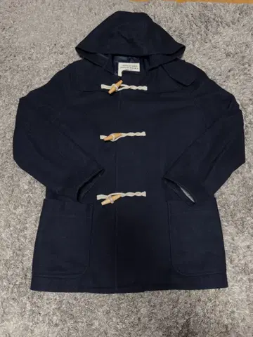 네이비 후드 부착 더플 코트