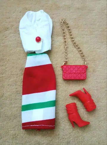 바비 포피 파커 1/6 인형 빨흰 의류와 신발 백 포함 4점 세트