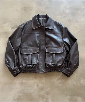 SHAGGIE 빈티지 워시 가공 숏 블루종 인조 가죽