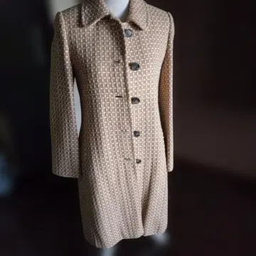 타미힐피거 베이지 체크 무늬 코트