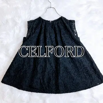 정가 17,600엔 CELFORD 자카드 플레어 블라우스 블랙 24SS
