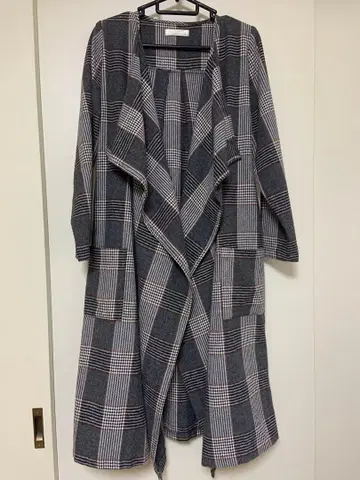 그레이 계열 체크 롱 코트 울 혼방 M