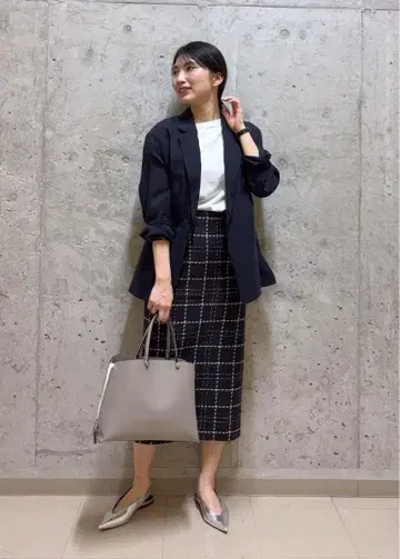 ROPE [세탁 가능] 트위드 체크 포켓 부착 타이트 스커트