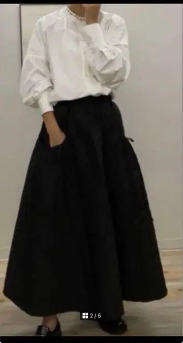 MACHATT 퀼팅 블랙 롱 스커트