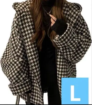 니분노이치 플러스 블루종 하운드투스 체크 격자 패턴 체크 후드 포함