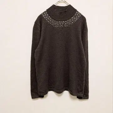 SOAGE 하이넥 니트 스웨터 울 100% 비즈 스팽글